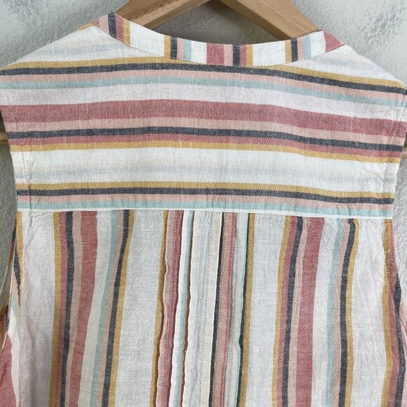 Faherty Womens Large Isha Pintuck Organic Cotton Dress Beach Stripe Sleeveless - Picture 13 of 13